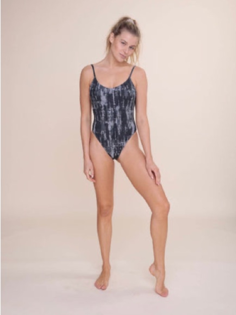 Mono B Waterfall One Piece Swimsuit Black Gray Tie Dye Medium